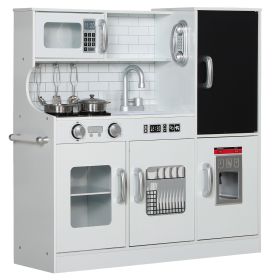 Pretend Play Kitchen, Kids Kitchen Playset with Play Phone, Chalkboard, Towel Rack & Ice Maker for 3-8 Years White