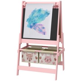 Art Easel for Kids with Paper Roll, Blackboard, Whiteboard, Storage, Pink