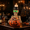 Halloween Resin Skeleton Figurine Candy Dish, Glowing Green Eye Design, Decorative Treat Bowl and Flameless Candle Display Holder for Entryway, Mantel
