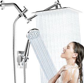 Shower Head with Handheld Spray, 8" High Pressure Rain Shower Head Combo with Adjustable Extension Arm, 5 Spray Modes Dual Showerhead Set