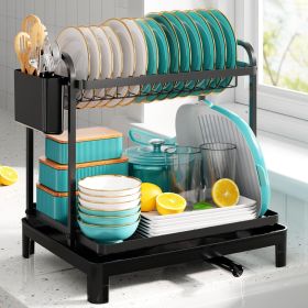 2-Tier Stainless Steel Dish Racks, Dish Drainer for Kitchen Counter, Black