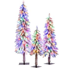 Artificial Christmas Tree Set of 3 with Snow-flocked Branch Tips