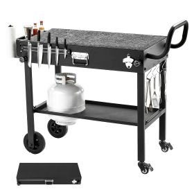 Outdoor Grill Cart, 31.0 x 17.0 inch Tabletop Size Grilling Table, Foldable Outdoor Cooking Table with Tissue Holder, Wheels, Magnetic Tool Rack
