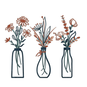 3 Pieces Metal Flowers Wall Arts - Rustic Farmhouse Decor Minimalist Flower Wall Decors for Living Room Bathroom Bedroom Dining Room-Housewarming