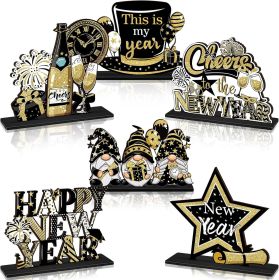 6 Pc Happy New Years Table Decorations, New Year 2026 Wooden Table Centerpieces, Black Gold 2026 Party Supplies, Eve Party Supplies