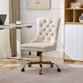 A&A Furniture Office Chair,Modern Velvet Upholstered Tufted Button Home Office Chair with Golden Metal Base