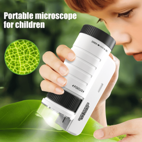 Children's handheld microscope Optical HD portable microscope, microscope with LED light, biological education science experiment toy gift.(black