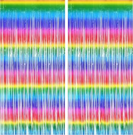 Tinsel Foil Curtains - 2 Pack Colorful Party Streamers Fringe Backdrop for Valentines/Easter/Doorway/80s/90s/Dance/Bachelorette/Engagement/Rainbo