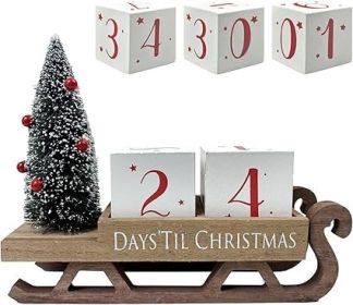 Christmas Countdown Blocks Santa Sleigh Advent Calendar 99 Days Christmas Tree Decorations Wooden Farmhouse Rustic Sign Xmas Party Holiday Décor