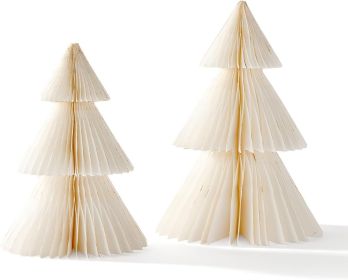 Paper Tree Decor, 2 Pack Honeycomb Paper Trees, 10 & 12 Inch, White & Gold Glitter Edge, Christmas Table Decor, Holiday Table Centerpieces