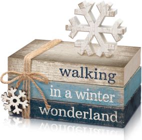 4 Pcs Christmas Table Decorations Winter Snowflake Tiered Tray Decorations Decorative Mini Wooden Books Signs Block Centerpiece for Shelf Office