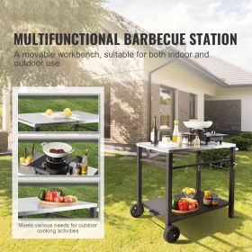 Outdoor Grill Dining Cart with Double-Shelf, BBQ Movable Food Prep Table, Multifunctional Stainless Steel Table Top