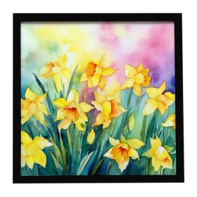 Daffodils in Watercolor Framed Metal Print Bathroom, Kitchen, Office, Home Decor Wall Art Ready to Hang, Square, 8X8