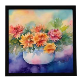 Chrysanthemums in Watercolor Framed Metal Print Bathroom, Kitchen, Office, Home Decor Wall Art Ready to Hang, Square, 8X8