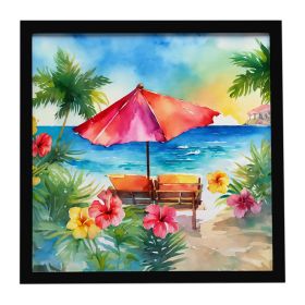 Hawaii Hawaiian Hibiscus in Watercolor Framed Metal Print Bathroom, Kitchen, Office, Home Decor Wall Art Ready to Hang, Square, 8X8