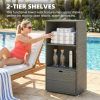 Valet Pool Towel Rack, Water-Resistant PE Plastic Rattan Wicker Storage Organizer, 2 Shelves, 1 Basket Drawer, Dark Gray