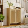 Shoe Cabinet Set, Large Capacity Shoe Storage Organizer Cabinet, Tall Rattan Shoe Cabinet with Doors and Shelves
