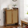 Shoe Cabinet Set, Large Capacity Shoe Storage Organizer Cabinet, Tall Rattan Shoe Cabinet with Doors and Shelves
