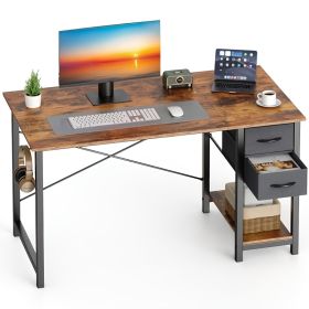 40-47IN The computer desk has drawers, the wooden desk has adjustable position drawers, and the modern study and work desk has side hooks (Color: Rust, size: 47IN)