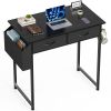 Computer Desk Small Home Office Bedroom Writing Study PC Table with Storage Space Fabric Side Bag Headphone Hook Metal Frame Adjustable