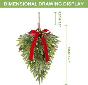 2PCS Christmas Decorations, Artificial Front Door Christmas Wreaths, Hanging Bell Bow Decorations, for Fireplace Home Holiday Wall Party Xmas Dec (Color: Red/Green-2)