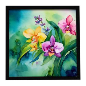 Orchids in Watercolor Framed Metal Print Bathroom, Kitchen, Office, Home Decor Wall Art Ready to Hang, Square, 8X8 (Default: Default)