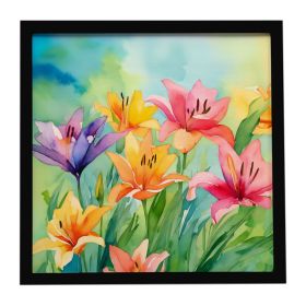 Lilies in Watercolor Framed Metal Print Bathroom, Kitchen, Office, Home Decor Wall Art Ready to Hang, Square, 8X8 (Default: Default)