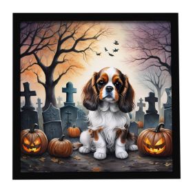 Cavalier Spaniel Spooky Halloween Framed Metal Print Bathroom, Kitchen, Office, Home Decor Wall Art Ready to Hang, Square, 8X8 (Default: Default)